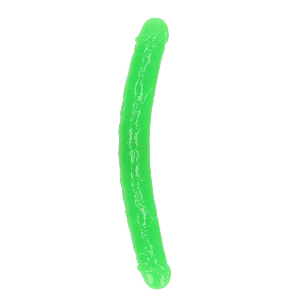 RealRock Glow in the Dark Double Dong 15 in. Dual-Ended Dildo Neon Green - Fantasies Boutique