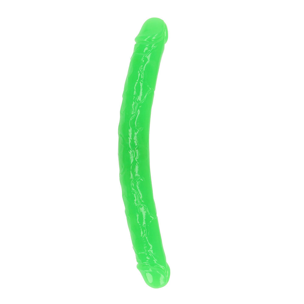 RealRock Glow in the Dark Double Dong 15 in. Dual-Ended Dildo Neon Green - Fantasies Boutique