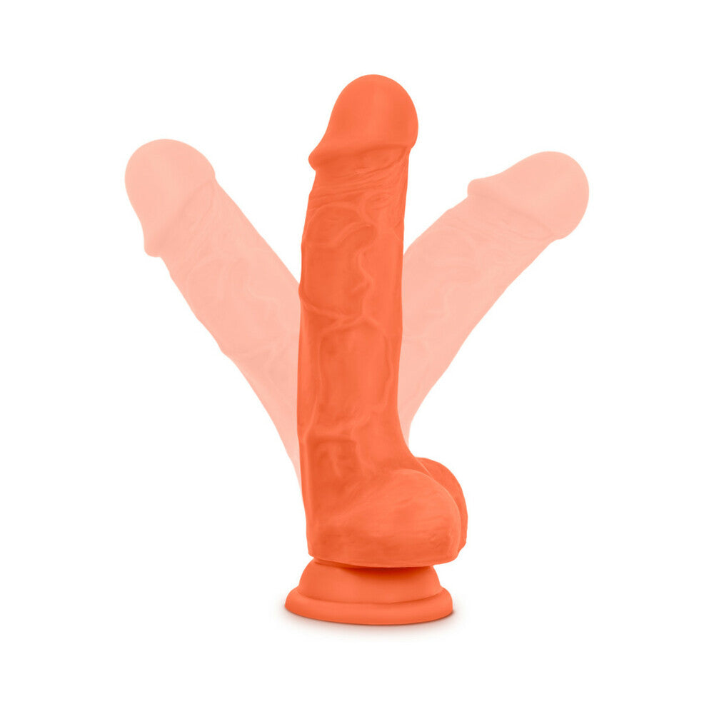 Neo Elite 7.5 in. Silicone Dual Density Dildo with Balls Neon Orange - Fantasies Boutique