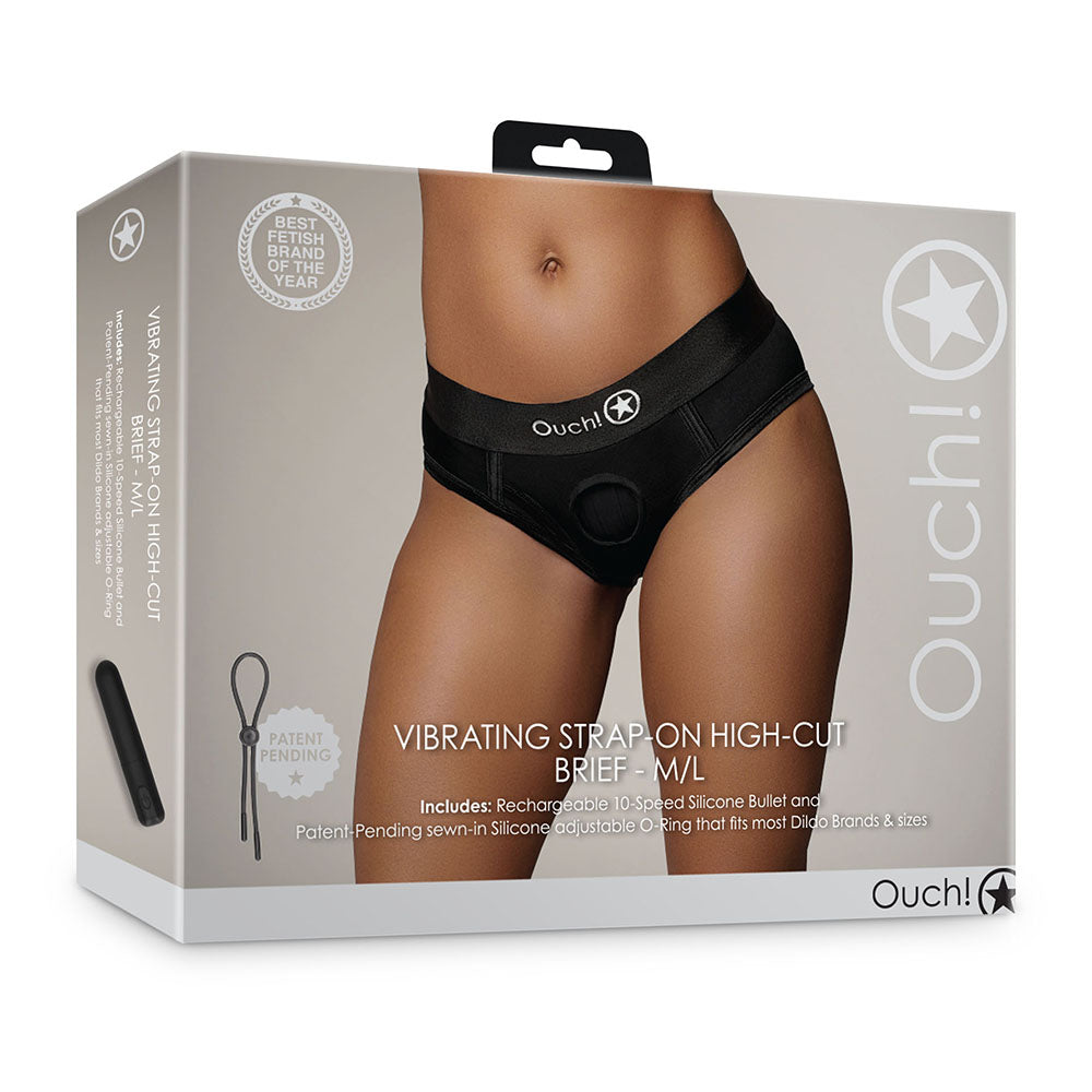 Ouch! Vibrating Strap-on High-cut Brief Black M/L - Fantasies Boutique