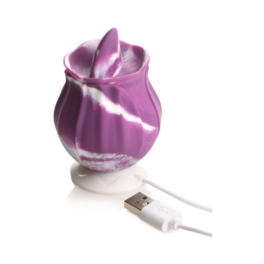 Curve Toys Gossip Cum Into Bloom Rechargeable Silicone Licking Rose Purple Twirl - Fantasies Boutique