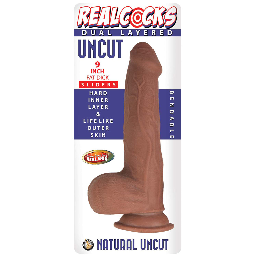 Realcocks Dual Layered Uncut Slider Fat Dick 9 in. Brown - Fantasies Boutique
