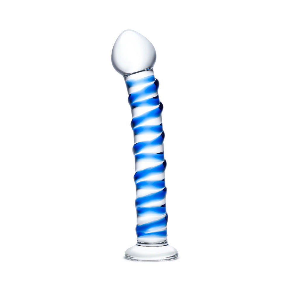 Glas 7.5 in. Blue Spiral Glass Dildo - Fantasies Boutique