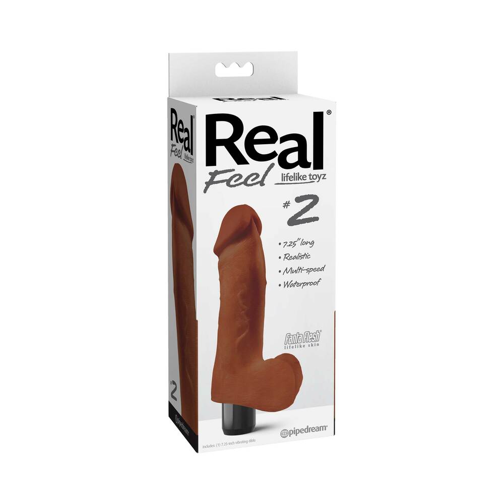 Real Feel Lifelike Toyz No. 2 Realistic 7.25 in. Vibrating Dildo With Balls Brown - Fantasies Boutique
