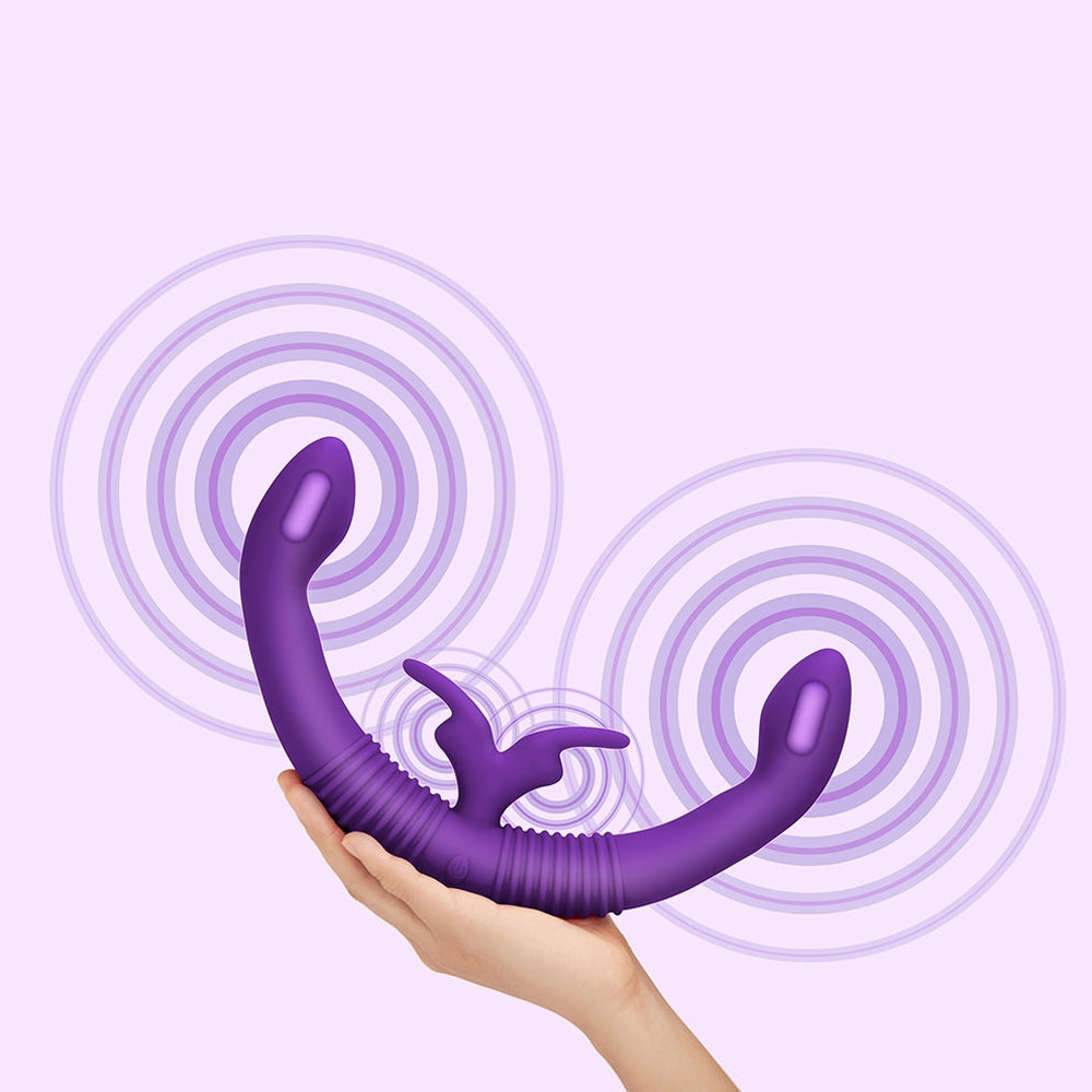 Together Couples Toy Remote-Controlled Dual Ended Rabbit Vibrator Purple - Fantasies Boutique