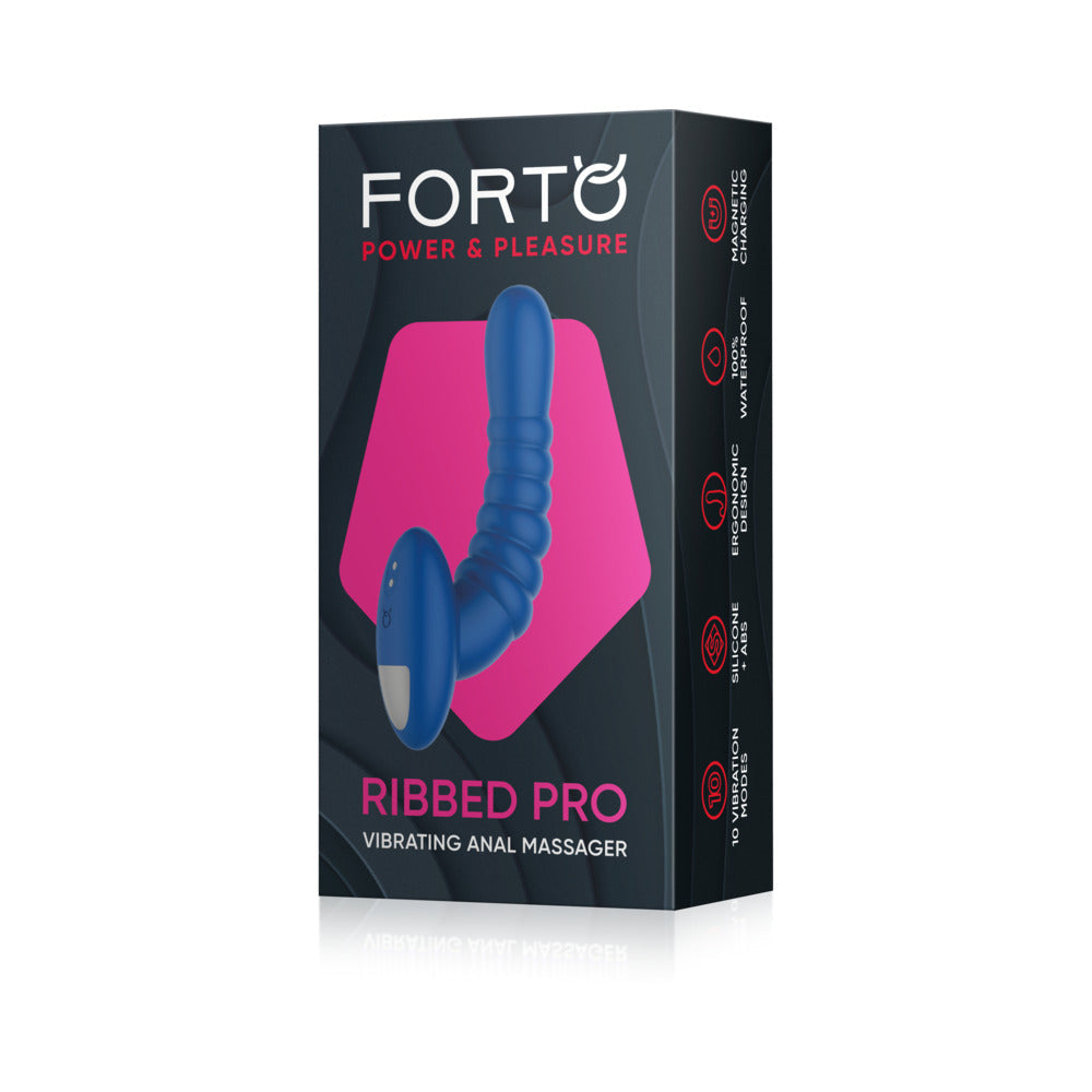 Forto Ribbed Pro Rechargeable Silicone Vibrating Anal Massager Blue - Fantasies Boutique