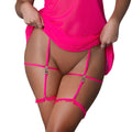 Magic Silk Pink Kink Cupless Babydoll, Harness Panty & Garter Cuffs Pink Glow Queen Size