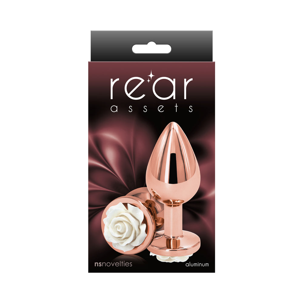 Rear Assets Rose Anal Plug Medium White - Fantasies Boutique