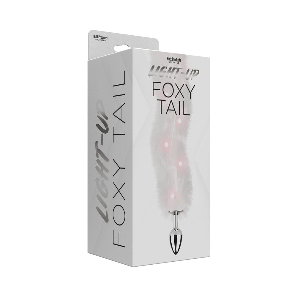 Foxy Tail Light Up Faux Fur Butt Plug With Multicolored Light Pattern White - Fantasies Boutique
