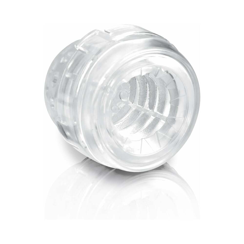 PDX Mega-Bator Pussy Rotating Thrusting Stroker With Suction Cup Clear/White - Fantasies Boutique