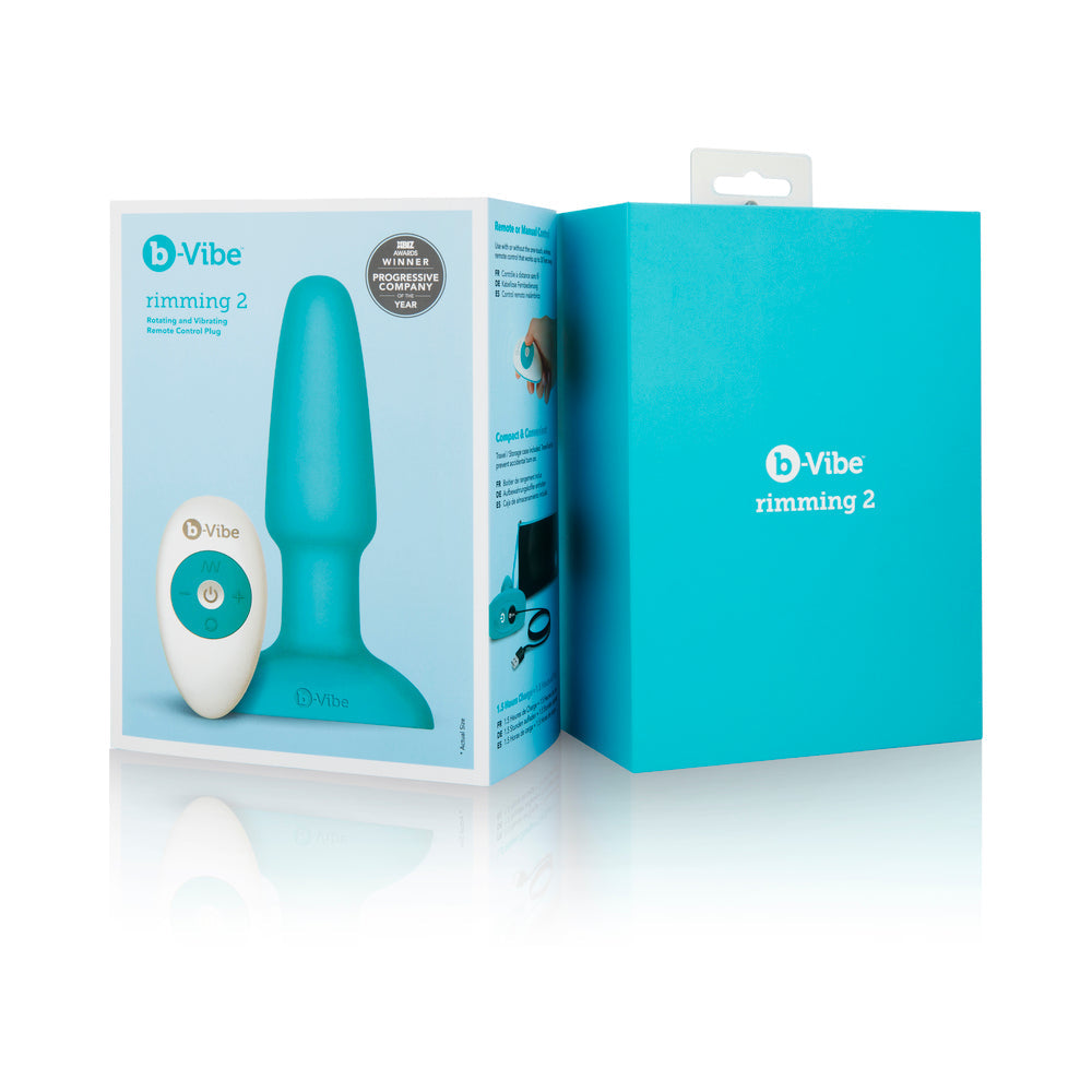 b-Vibe Rimming 2 Rotating and Vibrating Remote Control Plug Teal - Fantasies Boutique