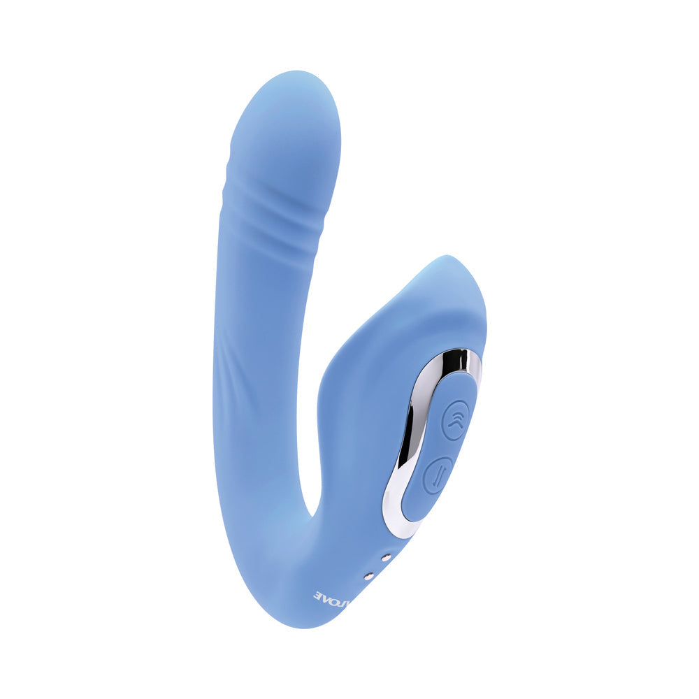 Evolved Tap & Thrust Rechargeable Thrusting Pulsing Silicone Dual Stimulator Blue - Fantasies Boutique