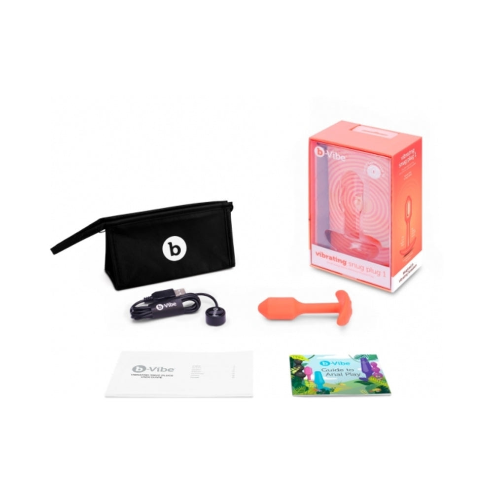 b-Vibe Vibrating Snug Plug 1 Rechargeable Weighted Silicone Anal Plug Orange - Fantasies Boutique