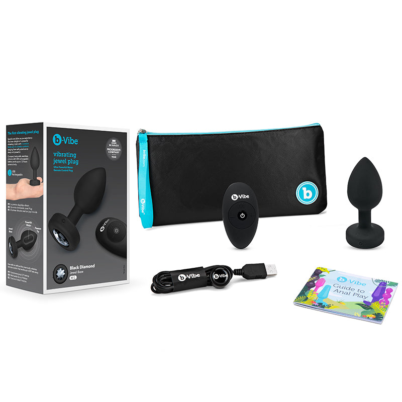 b-Vibe Vibrating Jewel Rechargeable Remote-Controlled Anal Plug with Gem Base Black Diamond M/L - Fantasies Boutique