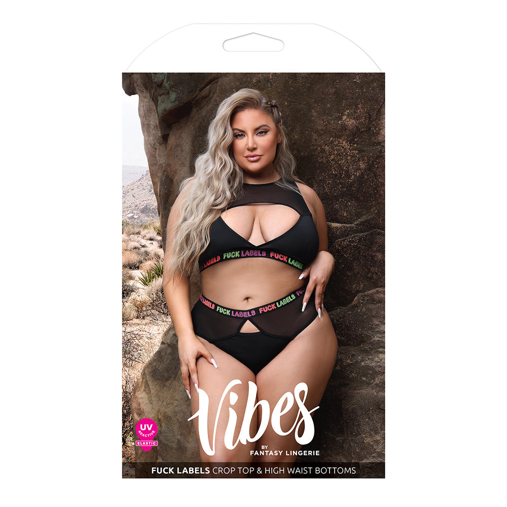 Fantasy Lingerie Vibes Fuck Labels Keyhole Top & High-Waist Bottom Black Queen - Fantasies Boutique