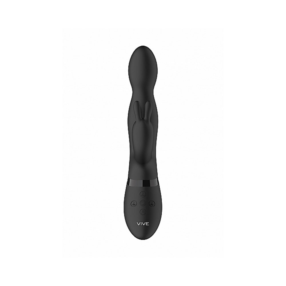 VIVE NIVA Rechargeable 360° Rotating Silicone Rabbit Vibrator Black - Fantasies Boutique