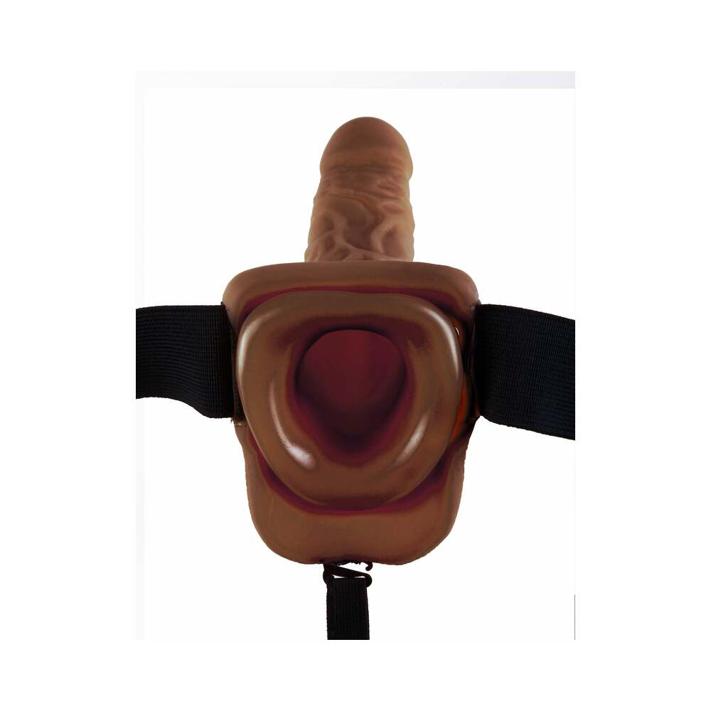Fetish Fantasy Series 9 in. Vibrating Hollow Strap-On with Balls Brown/Black - Fantasies Boutique
