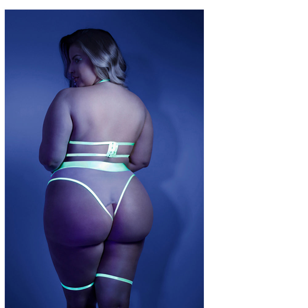 Fantasy Lingerie Glow In A Trance Open-Cup Crotchless Teddy Neon Chartreuse Queen - Fantasies Boutique