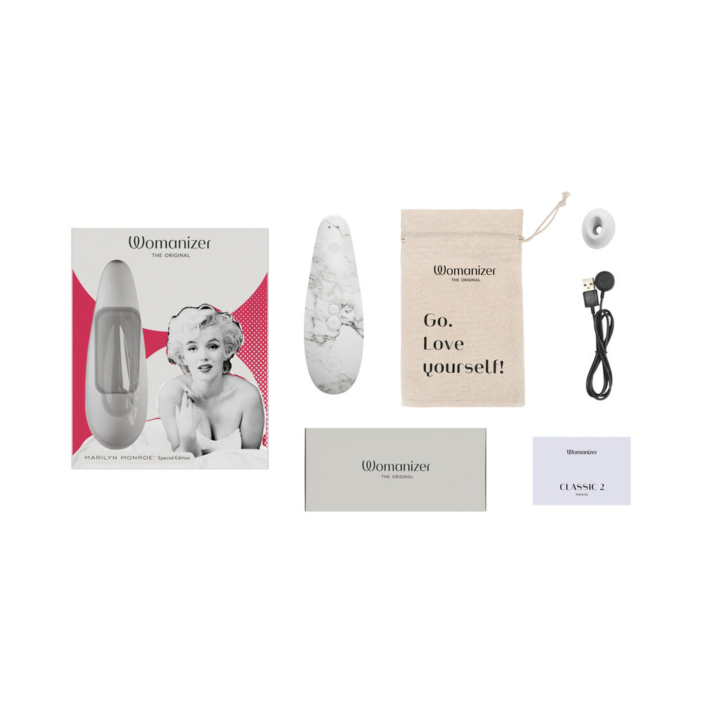 Womanizer x Marilyn Monroe Classic 2 Special Edition Pleasure Air Clitoral Stimulator White Marble - Fantasies Boutique