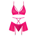Magic Silk Pink Kink Bralette, High Leg Panty & Garter Skirt Set Pink Glow L/XL