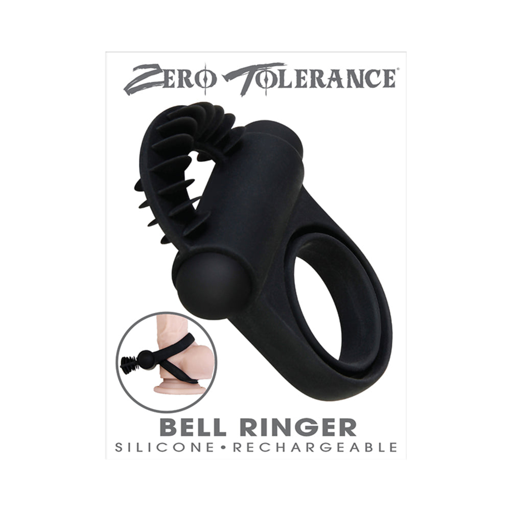 Zero Tolerance Bell Ringer Rechargeable Vibrating Flicking Silicone Cockring Black