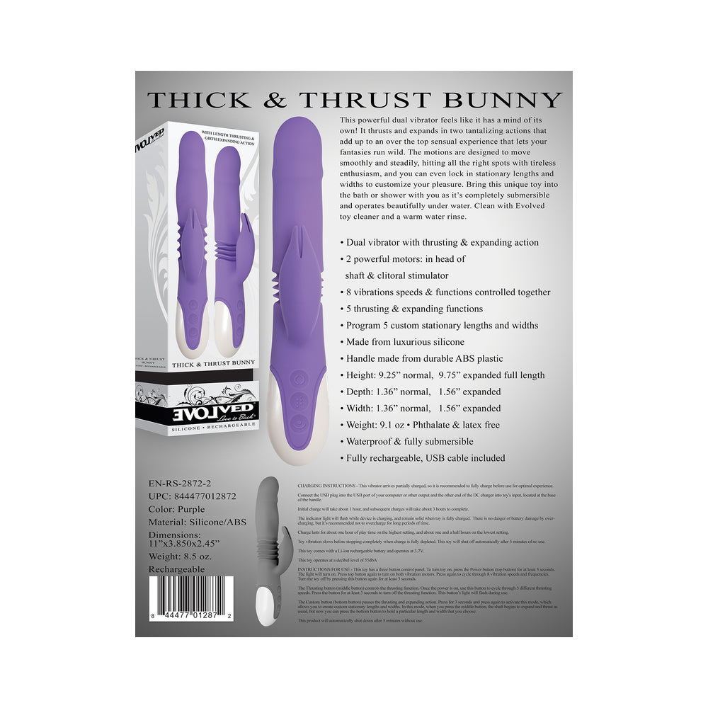 Evolved Thick & Thrust Bunny Rechargeable Thrusting Silicone Rabbit Vibrator Purple - Fantasies Boutique