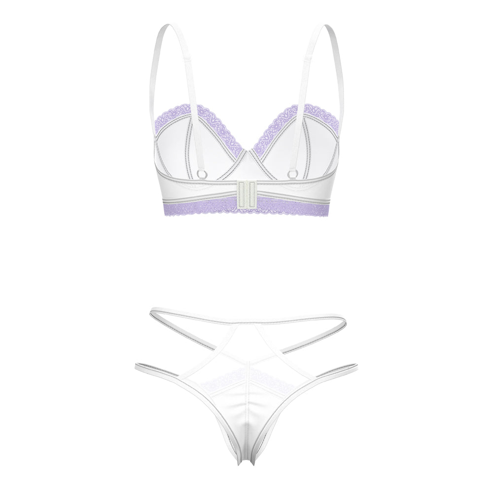 Magic Silk Sheer Passion Demi Bra & High Cut Tanga White/Lavender S/M
