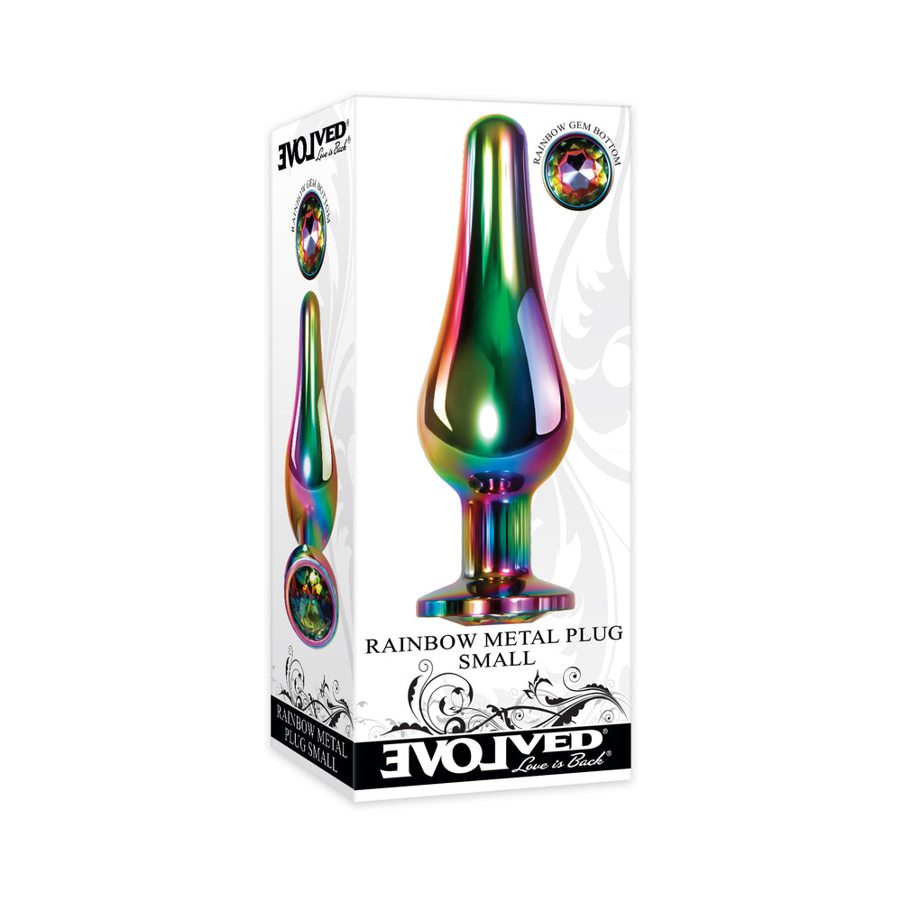 Evolved Rainbow Metal Anal Plug With Rainbow Gemstone Base Small - Fantasies Boutique