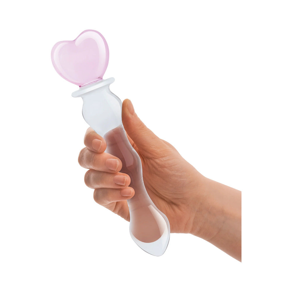 Glas 8 in. Sweetheart Glass Dildo with Pink Heart-Shaped Handle - Fantasies Boutique