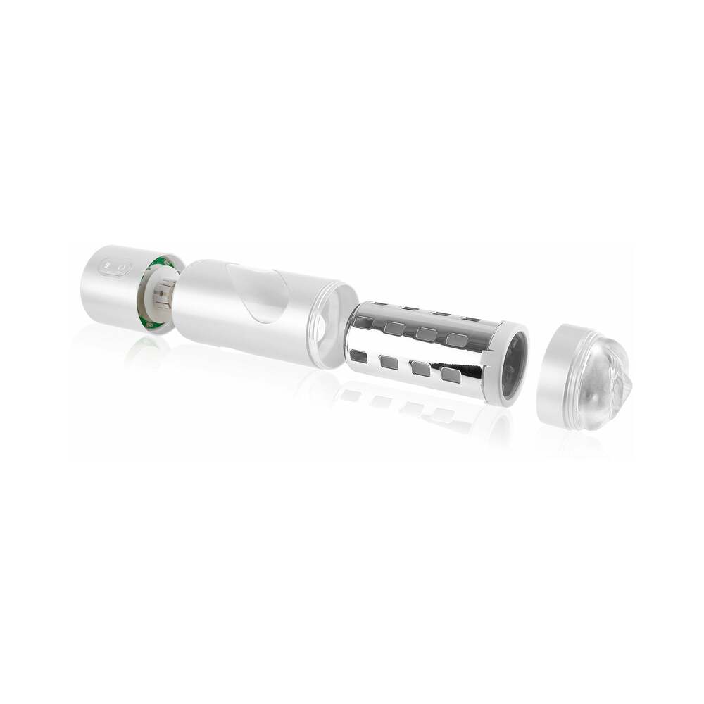 PDX Rechargeable Roto-Bator Pussy Light-Up Rotating Stroker Clear/White - Fantasies Boutique