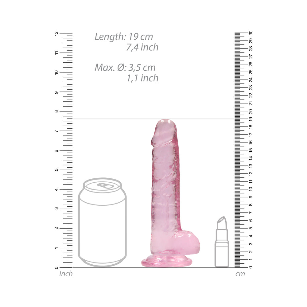 RealRock Crystal Clear Realistic 7 in. Dildo With Balls and Suction Cup Pink - Fantasies Boutique