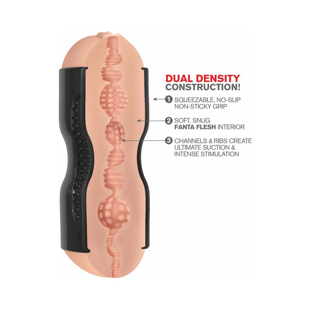 PDX Tight Grip Pussy & Ass Dual Density Squeezable Masturbator Beige/Black - Fantasies Boutique