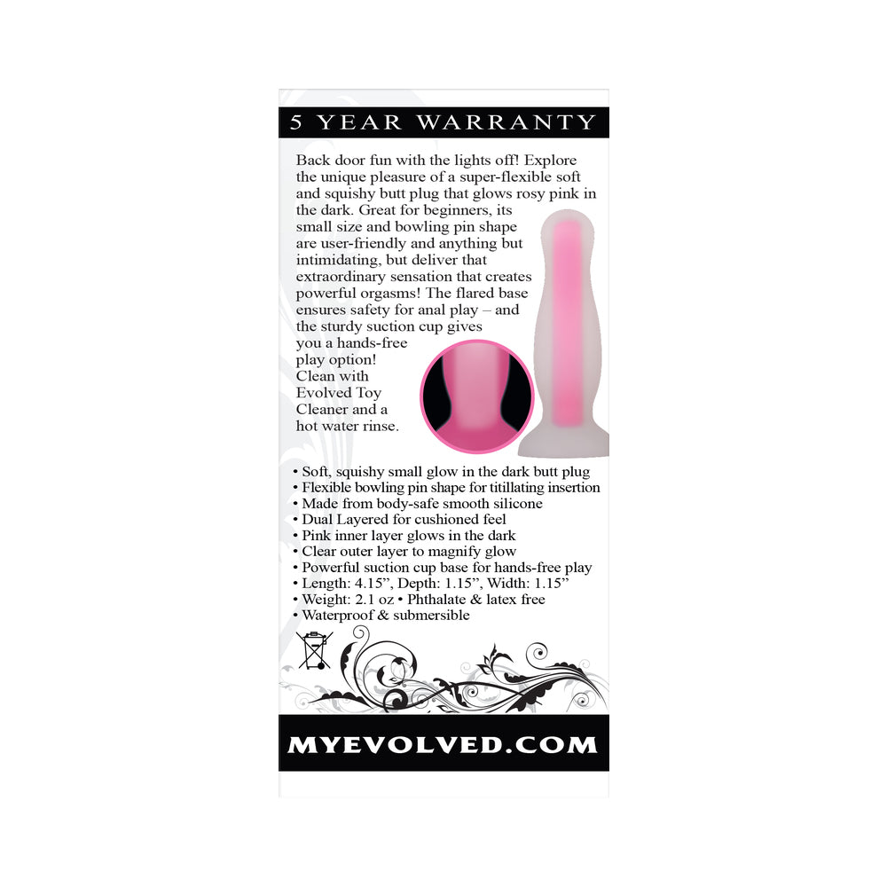 Evolved Luminous Glow in the Dark Dual Density Silicone Anal Plug Clear/Pink Small - Fantasies Boutique