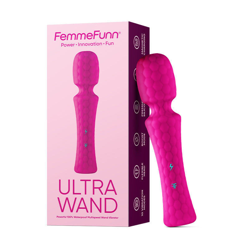 FemmeFunn Ultra Wand Rechargeable Flexible Textured Silicone Vibrator Pink - Fantasies Boutique