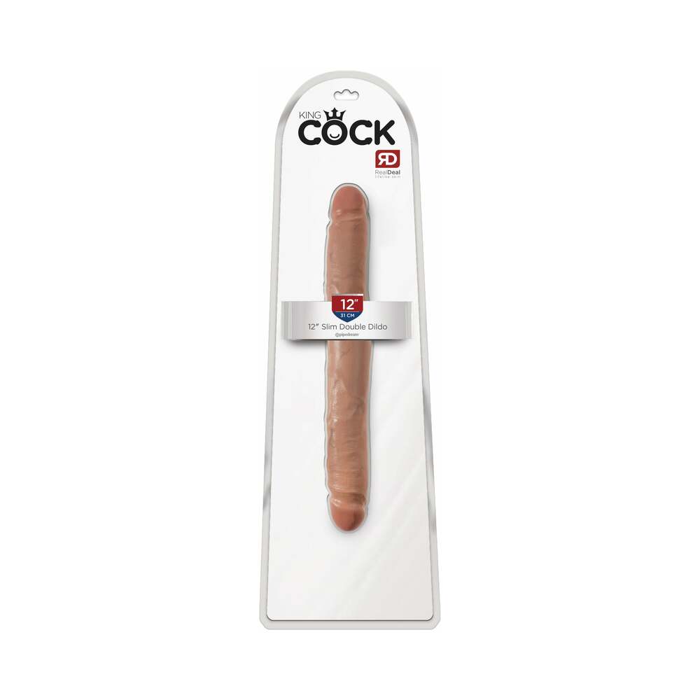 King Cock 12 in. Slim Double Dildo Realistic Tan - Fantasies Boutique