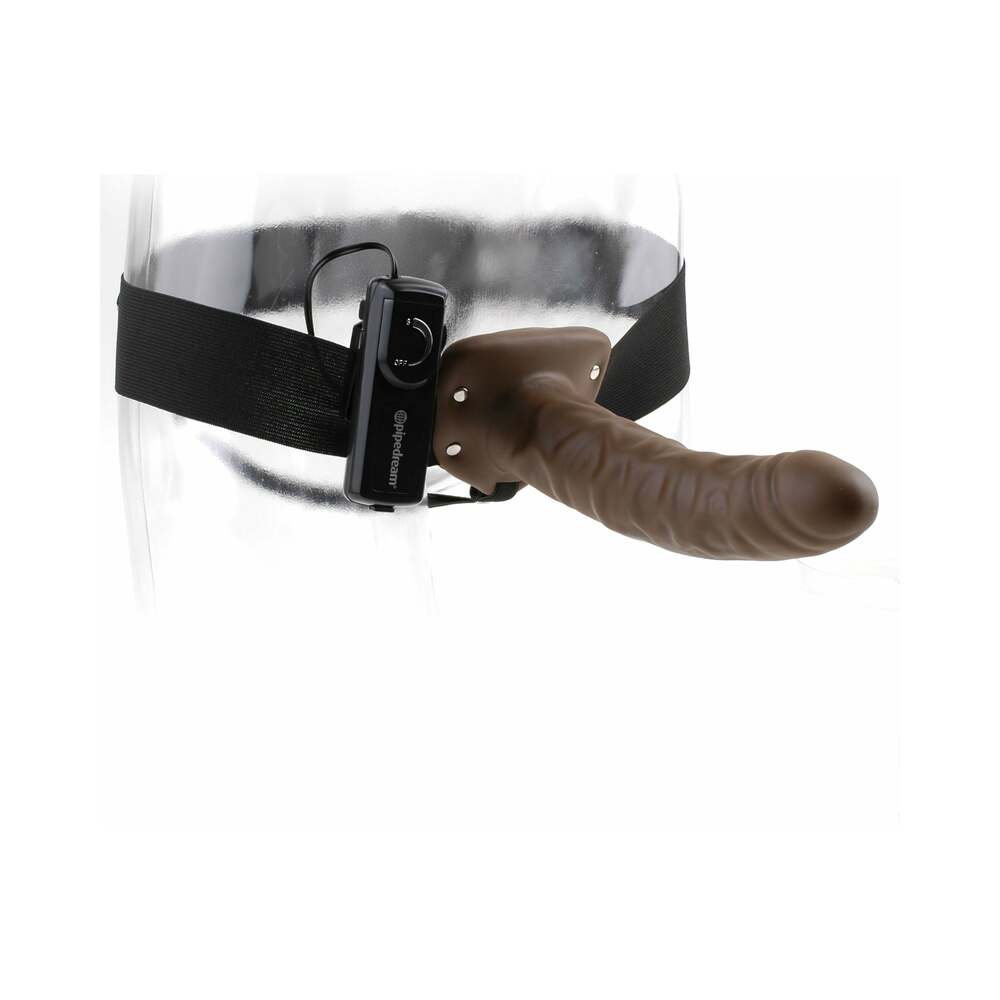 Fetish Fantasy Series 8 in. Vibrating Hollow Strap-On Brown/Black - Fantasies Boutique