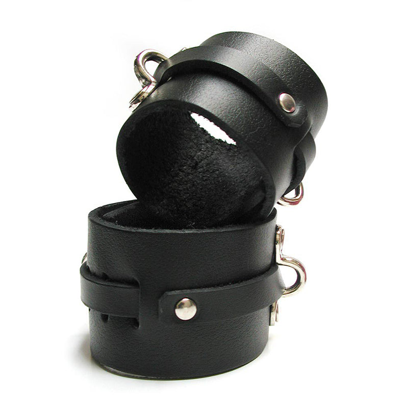Kinklab Bondage Basics Leather Ankle Cuffs - Black - Fantasies Boutique