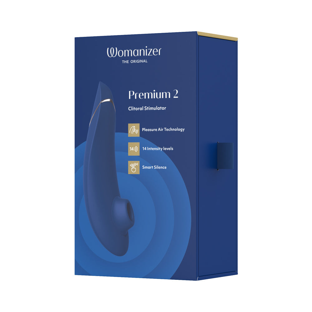 Womanizer Premium 2 Rechargeable Silicone Luxurious Pleasure Air Clitoral Stimulator Blueberry - Fantasies Boutique