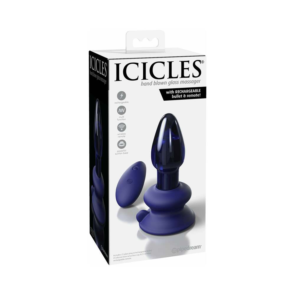 Icicles No. 85 Rechargeable Remote-Controlled Vibrating Anal Plug With Suction Cup Blue - Fantasies Boutique
