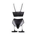 Le Desir Bliss 2-Piece Fishnet Bra & Gartered Panty Set Black O/S - Fantasies Boutique