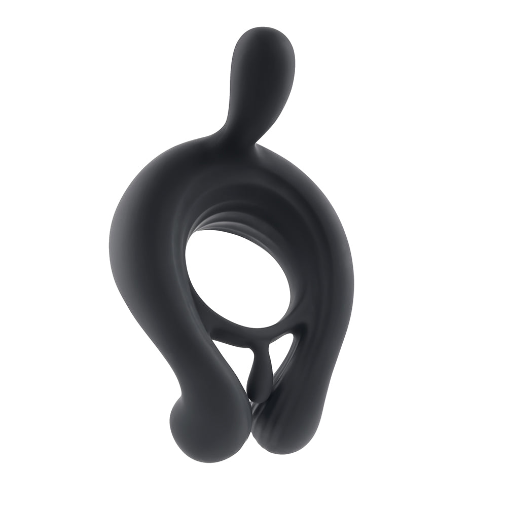 Playboy Triple Play Vibrating Cockring with Stimulator Black - Fantasies Boutique