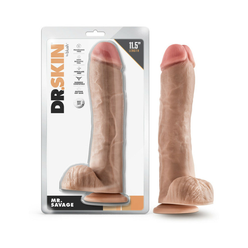 Dr. Skin Mr. Savage 11.5 in. Dildo with Balls Beige - Fantasies Boutique