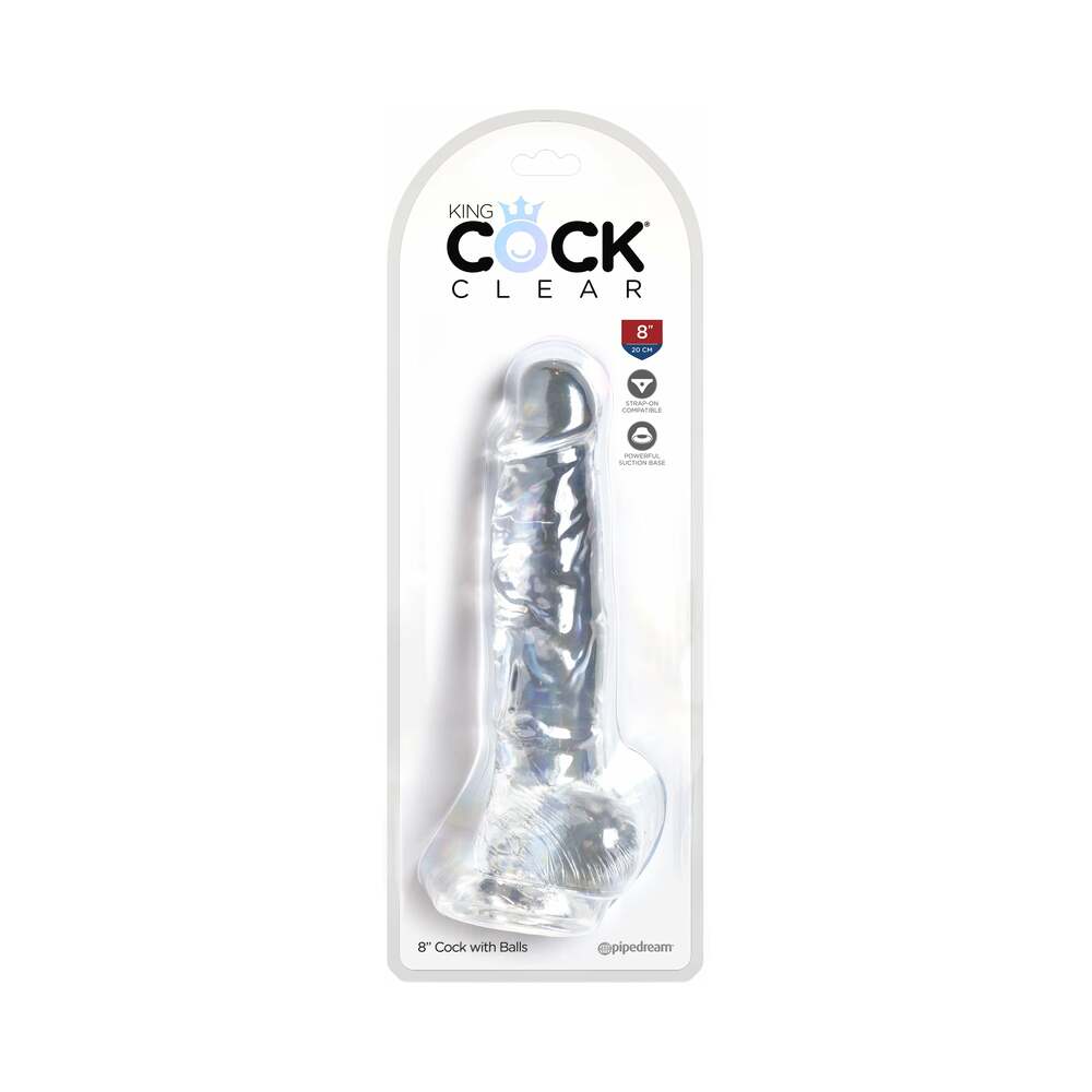 King Cock Clear 8 in. Cock With Balls Realistic Suction Cup Dildo - Fantasies Boutique