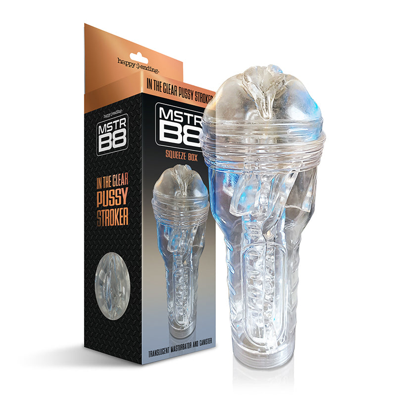 Happy Endings MSTR B8 In The Clear Pussy Stroker Squeeze Box Canister - Fantasies Boutique