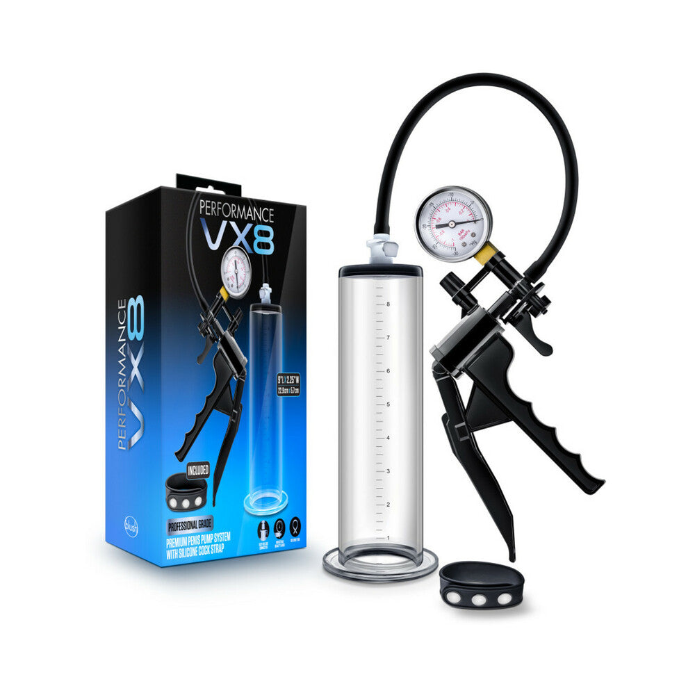 Blush Performance VX8 Premium Penis Pump System with Silicone Cock Strap Clear - Fantasies Boutique