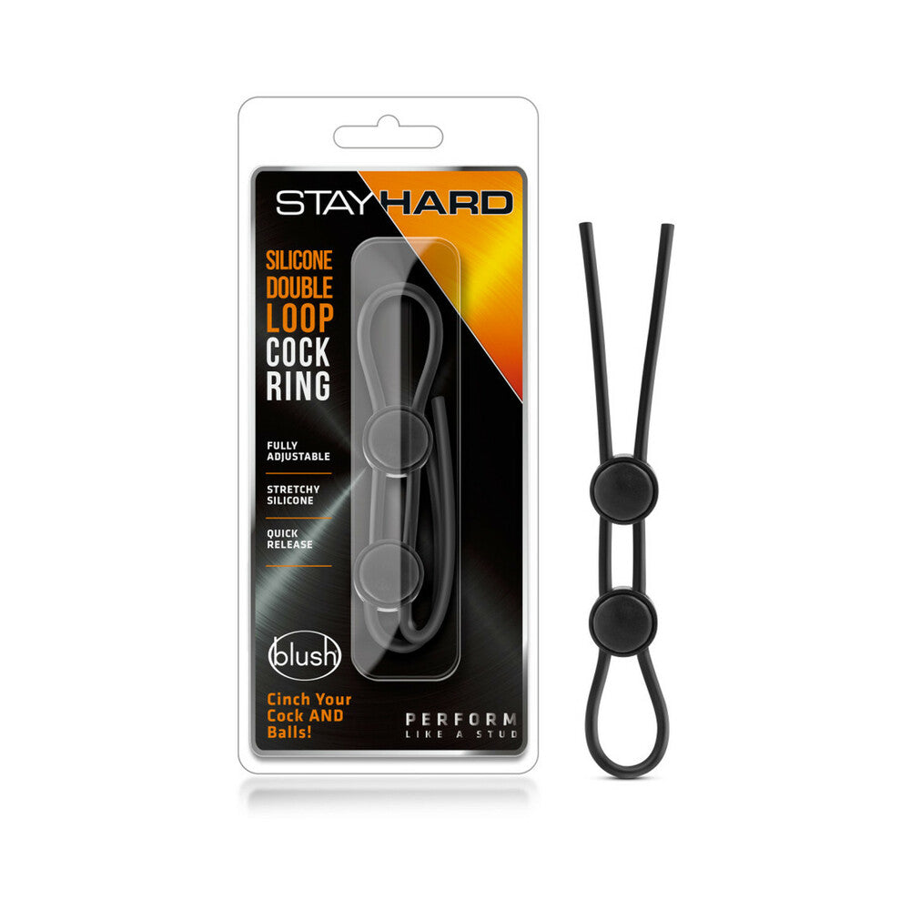 Stay Hard Silicone Double Loop Lasso/Bolo Cockring Black - Fantasies Boutique