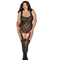 Dreamgirl Sheer, Stretch Lace Garter Dress With Lace-Trimmed Straps Black Queen - Fantasies Boutique