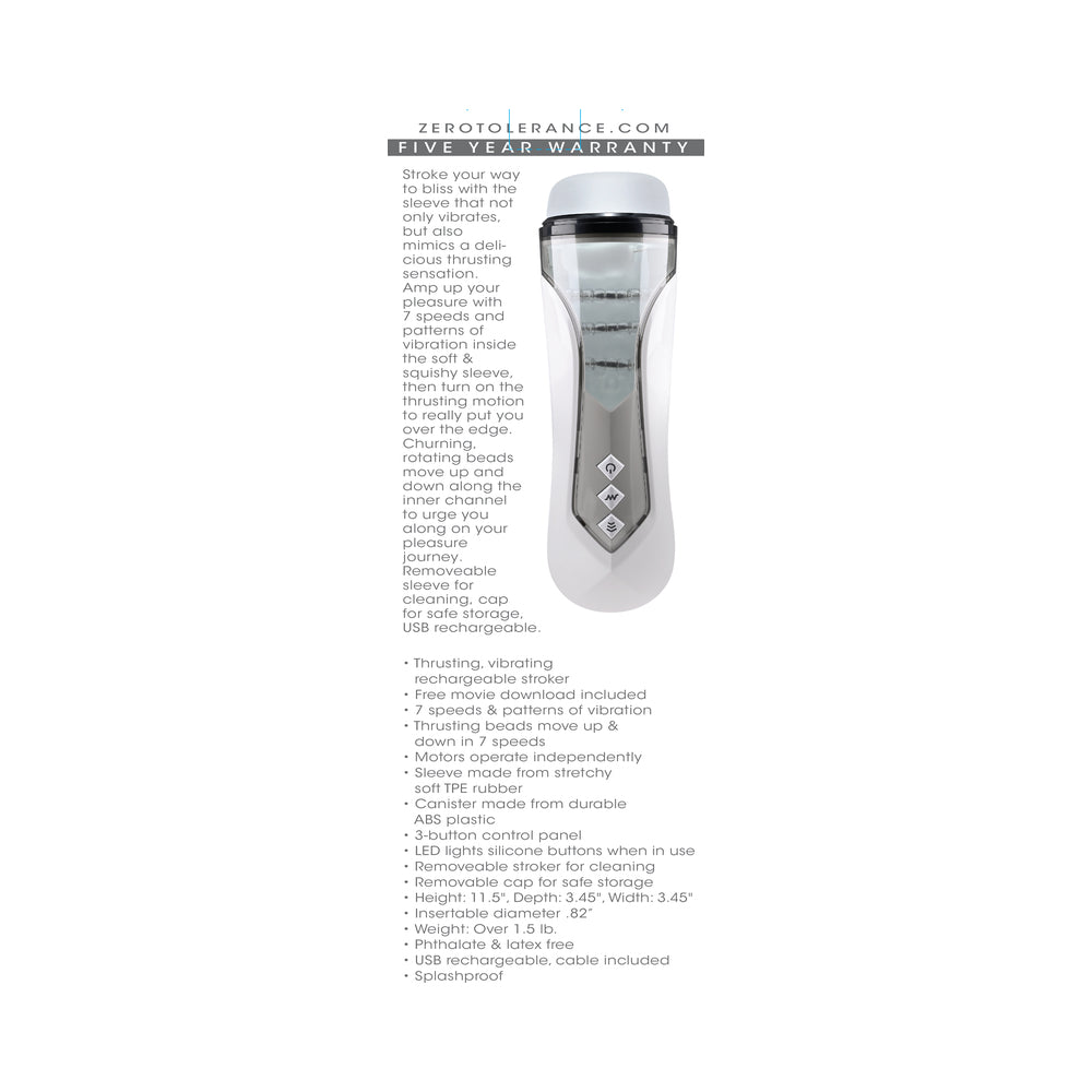 Zero Tolerance Stroking Buddy Rechargeable Vibrating Stroker White - Fantasies Boutique