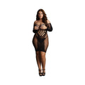 Le Desir Contrast Net Long-Sleeved Mini Dress Black Queen Size