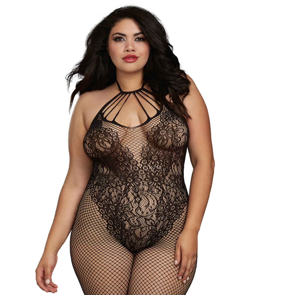 Dreamgirl Fishnet Bodystocking With Knitted Teddy Design Black Queen - Fantasies Boutique